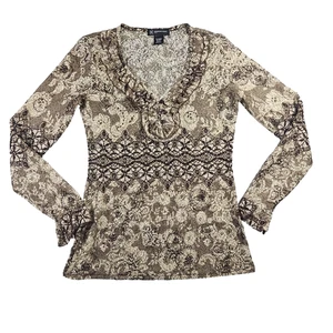 INC International Concepts Sz S Vintage Y2K Brown Floral Sheer Fairycore Blouse - Picture 1 of 9