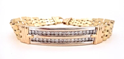 14K два тона 1ctw круглый бриллиант мужской браслет - Изображение 1 из 4