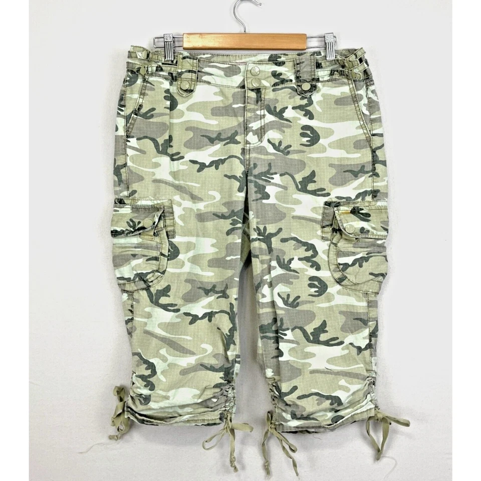 VINTAGE Y2K Camo Cargo Military Crop Pants Womens L 34 x 18" Low Rise Grunge Foto 1 de 4