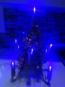 Vintage 18" MIROSTAR Weihnachtsbaum Licht Folie Mesh Gold Blau Glühbirnen - Bild 1 von 10