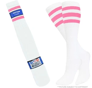 1-4-8-12 GESTREIFTE SCHLAUCHSOCKEN OLDSCHOOL LANGE SOCKEN 22 ZOLL WEISS ROSA GESTREIFT - Bild 1 von 15