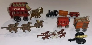 LESNEY TOYS Etc Lipton HORSE DRAWN WAGONs Train Cannon AS IS 9 Pcs. All Metal - Picture 1 of 9