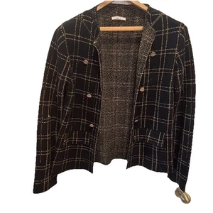 Sioni Womens Sweater Large Black Gold Knit Open Cardigan Long Sleeve Buttons - Picture 1 of 19