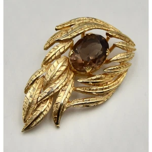 Swarovski Crystal BSK Brushed and Shiny Gold Plated Leaf Statement Brooch - Picture 1 of 7