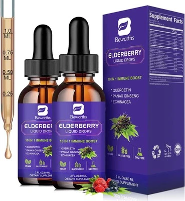 Jarabe de saúco gotas de saúco negro para apoyo inmunológico, vegano, sin OGM 60 ML Foto 1 de 4