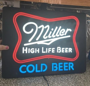 (VTG) 1980s Miller High Life Beer Plastic Light Up Sign Game Room Man Cave Works - Picture 1 of 14