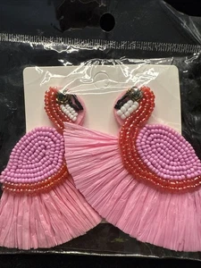 Statement Flamingo Pink Bead Fringe Earrings (lot#36) - Picture 1 of 4