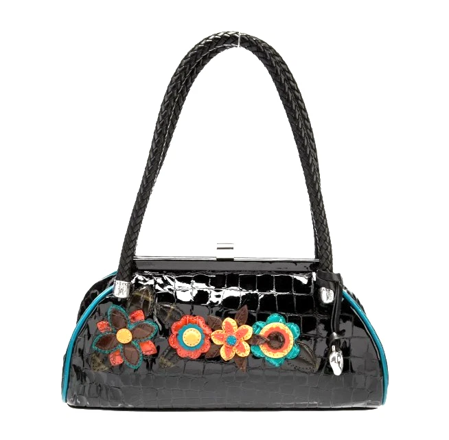 BRIGHTON BLACK PATENT LEATHER EMBELLISHED & CARD/COIN PURSESATCHEL - Image 1 of 4