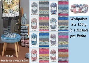 Wollpaket Sockenwolle "Gründl Hot Socks Torbole 6fach" 8x150g, je 1 Fb im Set - Bild 1 von 9