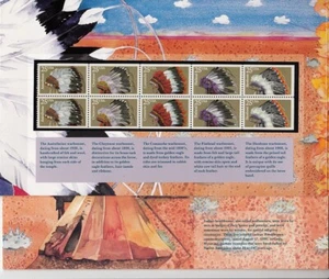 1990 Indian Headdresses Sc 2505a presentation folio booklet pane of 10 different - Picture 1 of 2