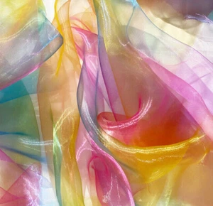Rainbow Organza Fabric - Bright Multi Colour Sheer Costume Craft Fabric Material - Picture 1 of 6