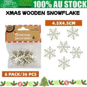 36PCS 4.5cm Wooden Christmas Snowflake Embellishments Xmas Home Party Decor Gift - Picture 1 of 2