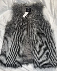 NWT LUNIK Women’s Sleeveless Faux Fur Jacket Vest, Size S Gray Black - Picture 1 of 11