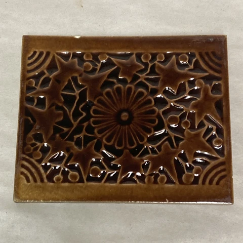 Antique Majolica Zinnia Flower Stars Starfish Relief Fireplace Tile Early 20thC Cover