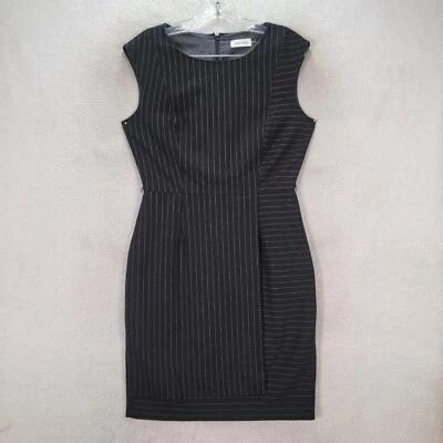 Vestido feminino Calvin Klein listrado preto gola barco sexy bainha envoltório simulado tamanho 6 - Imagem 1 de 4