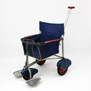 Vtg Folda Rola Mid-Century Baby Stroller Walker Blue Flair Fenders Red Wheels - Picture 1 of 10