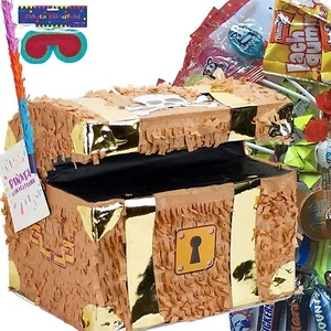 Pinata Schatztruhe + Maske + Stock + Füllung - Party Kindergeburtstag Geburtstag - Bild 1 von 10