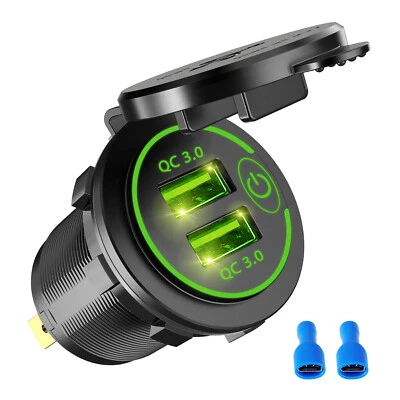 Зарядное устройство быстрое двойное USB QC 3.0 с переключателем 12-24 В автомобильная розетка адаптер розетки питания - Изображение 1 из 4