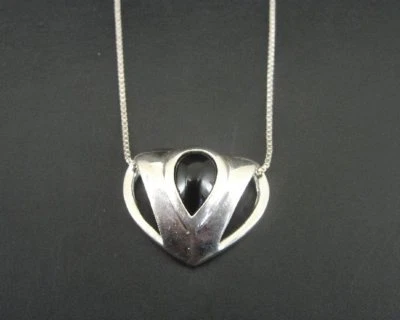 Collar colgante ancho corazón con lágrima piedra de ónix negro plata de ley 925 Foto 1 de 4