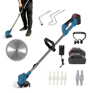 Electric Cordless Grass String Trimmer Lawn Edger Weed Eater Cutter + 2 Battery - Picture 1 of 12