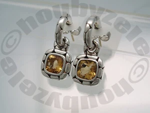 John Hardy Sterling Silver Kali Small Citrine Gemstone Hoop Charm Earrings - Picture 1 of 9
