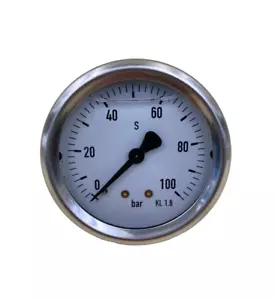 Manometer 100 bar 1/4" Anschluss hinten Durchmesser 63mm Glycerin gedämpft - Bild 1 von 3