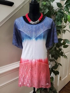 One World Womens Multicolor Polyester Round Neck Short Sleeve Top Blouse Size XL - Picture 1 of 13