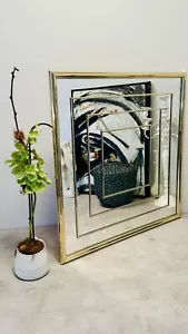 Vintage Wandspiegel Gold Geometrisch MCM Bassett Quadratisch Art Deco Neuwertig - Bild 1 von 12