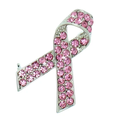 Broche rosa cinta concientización hecho con prendedor de cáncer de mama de cristal de Swarovski Foto 1 de 4