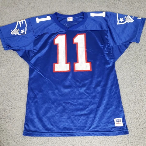 VINTAGE New England Patriots Jersey Mens Large Blue Wilson USA 11 Drew Bledsoe Cover