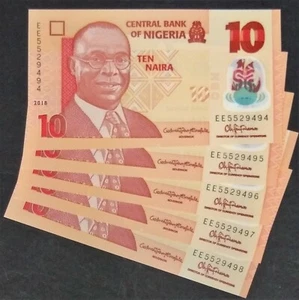 5 pieces Nigeria 10 naira 2018 misprint wrongly cut consecutive serial numbers - Picture 1 of 3