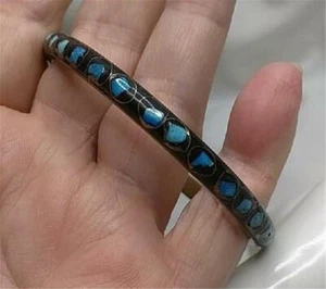 Vintage & Unusual Cloisonne Bracelet Inlaid Bits of Semi-precious Stone Simple - Picture 1 of 4