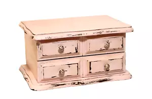 Vintage Holz Schmuckkästchen rosa Schublade Klappdeckel geteilt Tablett - Bild 1 von 7