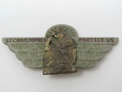 Medalla Pin St. Christopher Protect Us Antigua Diseño Doble Poste Trasero Foto 1 de 4