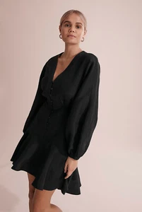 COUNTRY ROAD black linen blend Flounce Mini Dress Sz 8 hardly worn RRP $189.00 - Picture 1 of 14