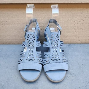 Giani Bernini Shoes Louisaa 6.5 Dusty Blue Wedge Straps Pierced Lacey Faux Suede - Picture 1 of 11