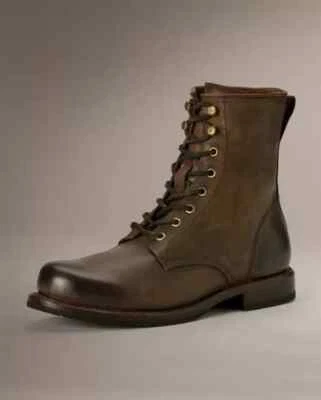 Elegantes botas militares formales de cuero marrón con cordones al tobillo hechas a mano para hombre Foto 1 de 4