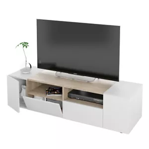 TAMIKO 138cm TV Media Unit Stand 4 doors + 2 Shelf White & Oak - Picture 1 of 7