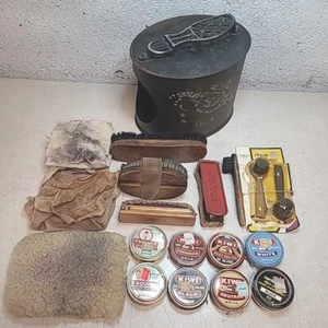Vintage DURALITE MFG Tin Shoe Shine Box (Jos Rosen & Sons) Filled with Contents - Picture 1 of 24