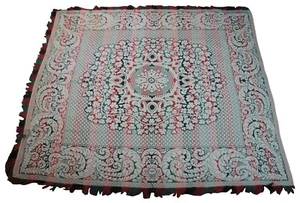 Vintage Hand Woven Full Queen Green & Red Geometric Blanket Bedspread Throw 87" - Picture 1 of 12