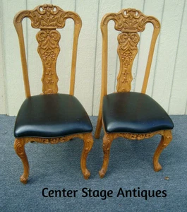 61327  Pair Solid Hand Carved Oak Dining Accent Chairs MONA LISA FURNITURE ?? - Picture 1 of 16