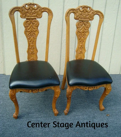 61327  Pair Solid Hand Carved Oak Dining Accent Chairs MONA LISA FURNITURE ?? Cover