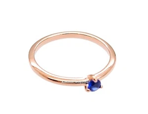 NEW Authentic PANDORA Rose Gold plated Blue Solitaire Crystal Ring 189259C04 - Picture 1 of 7