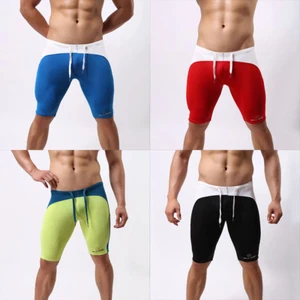 Mens Knee Length Stretch Swimming Shorts Trunks Gym Sports Splice Swimwear - Picture 1 of 10