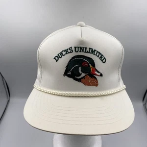 Vintage Ducks Unlimited Hat Cap Snap Back White Embroidered Duck Mens Korea 80s - Picture 1 of 9