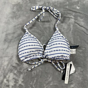 Top de bikini Ralph Lauren para mujer azul estampado a rayas talla mediana verano 2014 - Imagen 1 de 4
