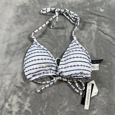 Top de bikini Ralph Lauren para mujer azul estampado a rayas talla mediana verano 2014 Foto 1 de 4