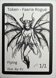 1/1 Faerie Rogue Flying Black Custom Hand Drawn Art Token Playing Card - NEW - Bild 1 von 2