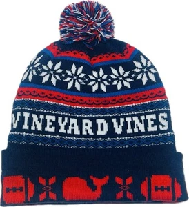 Cappello berretto Vineyard Vines portellone pom maglia berretto calcio rosso bianco blu - Foto 1 di 5