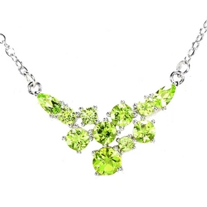 NATURAL AAA GREEN PERIDOT ROUND STERLING 925 SILVER NECKLACE 18 INCH. - Picture 1 of 8